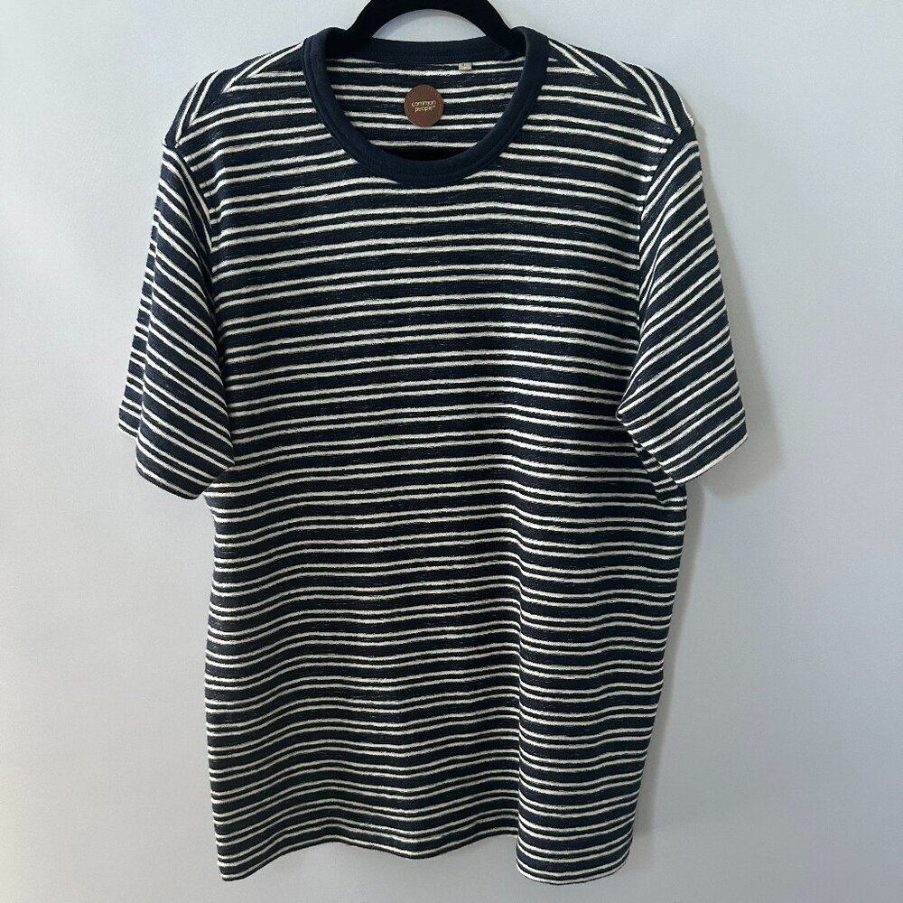 Common People Large Black & White Striped Men's Tee Shirt 100% Cotton